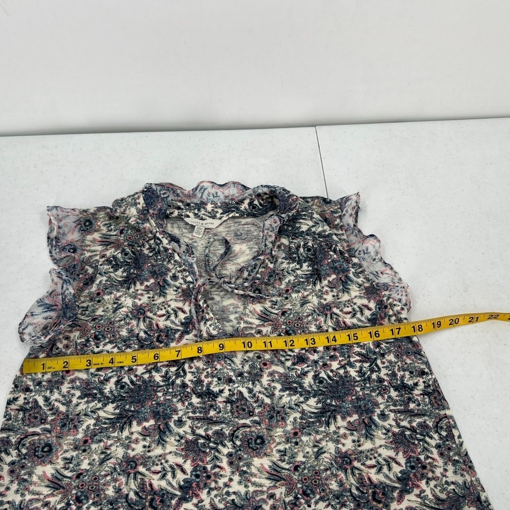 Lucky Brand Boho Peasant Top M Blue Pink Floral Paisley Ruffle Sleeve Blouse - Picture 4 of 8
